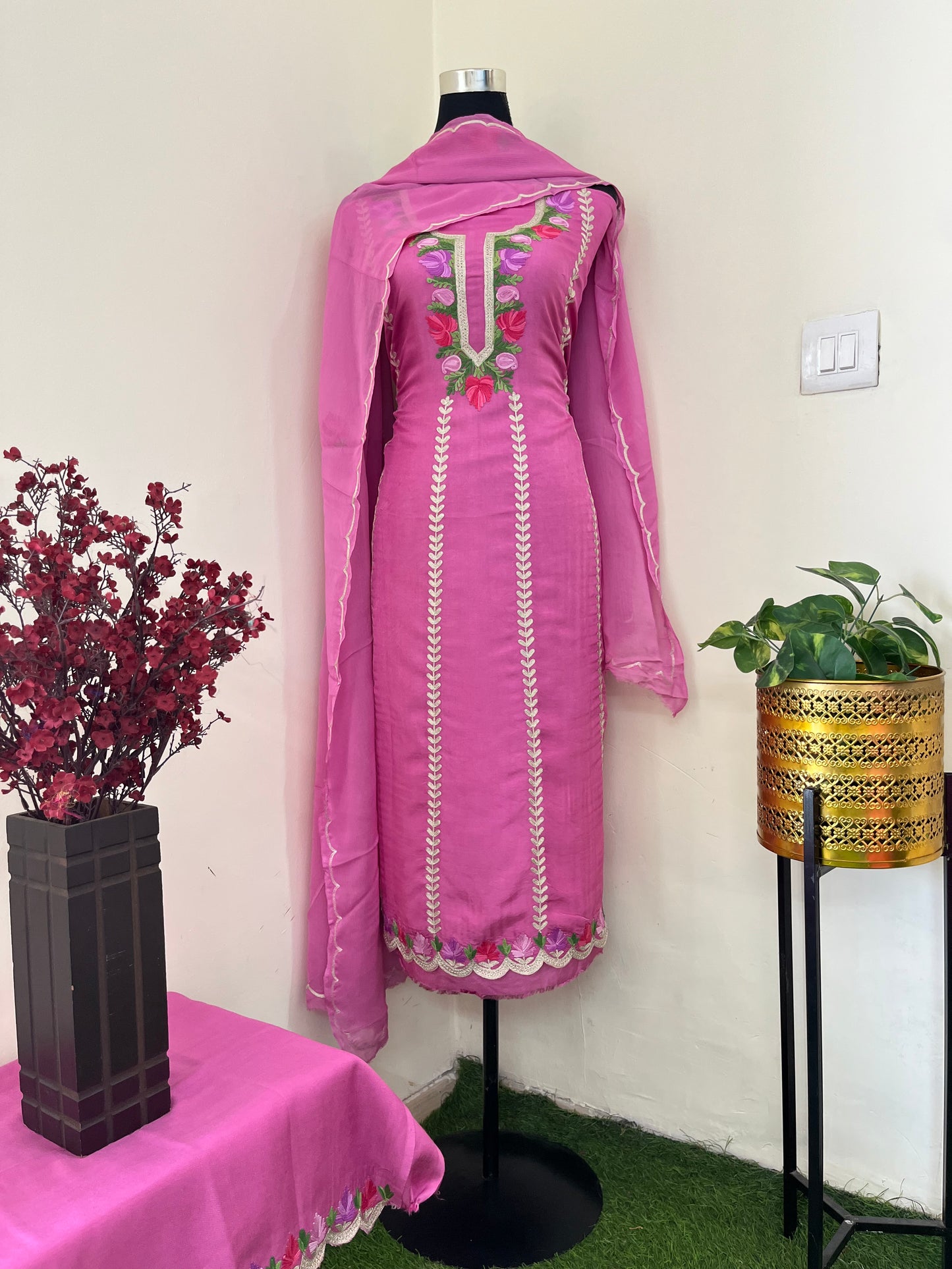 Sanam’ Mauve Silk Aari Embroidered Suit material