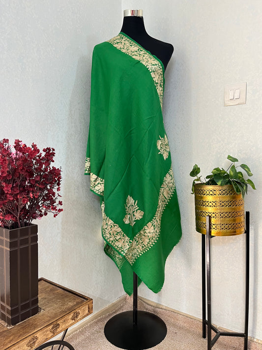Green Semi Pashmina Tilla Embroidered stole