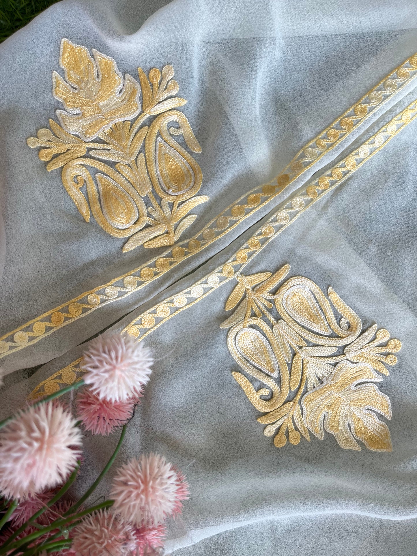 Lemon Georgette 3pc Kashmiri Suit
