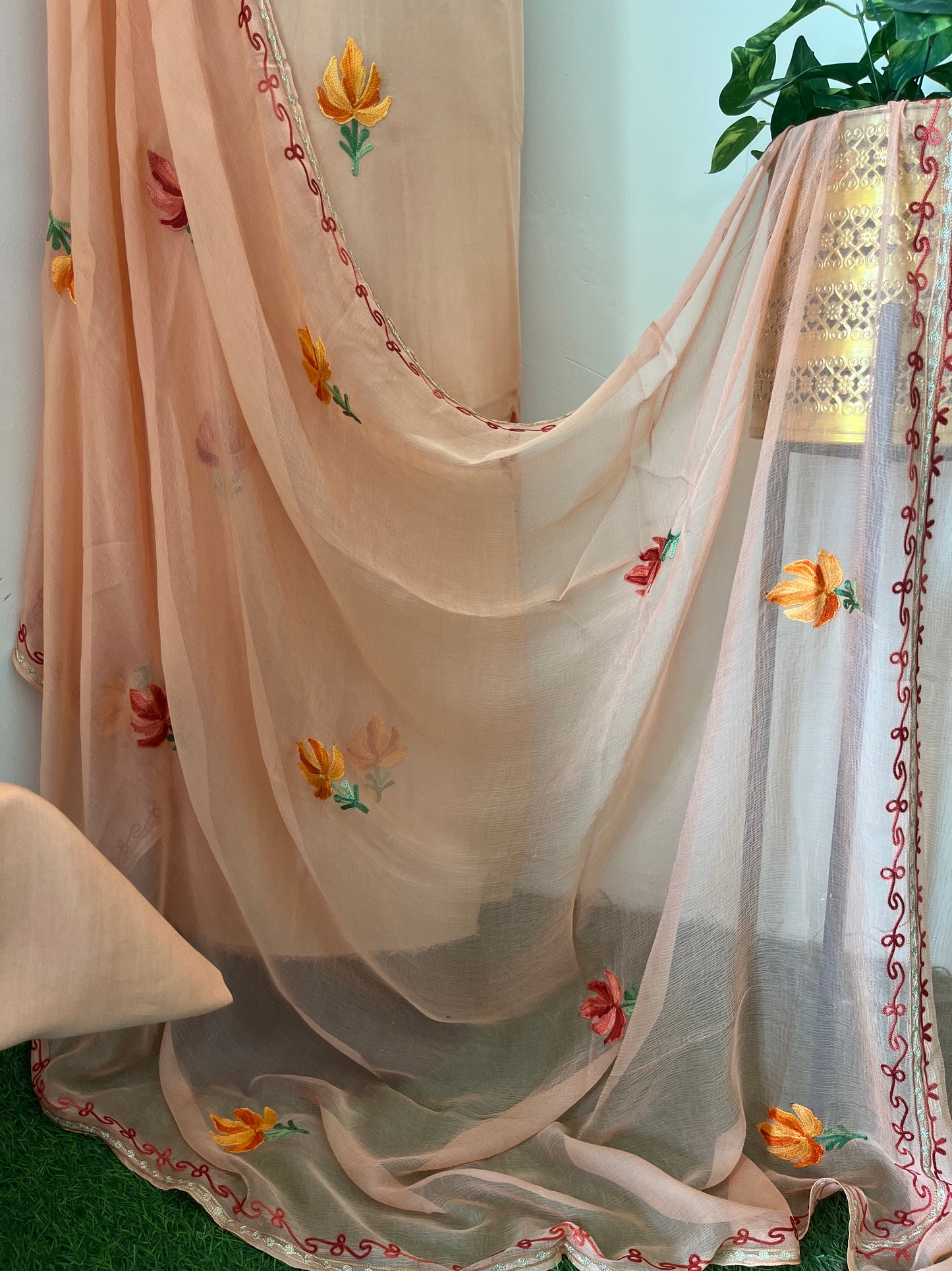 Peach Opada Silk Kashmiri Suit