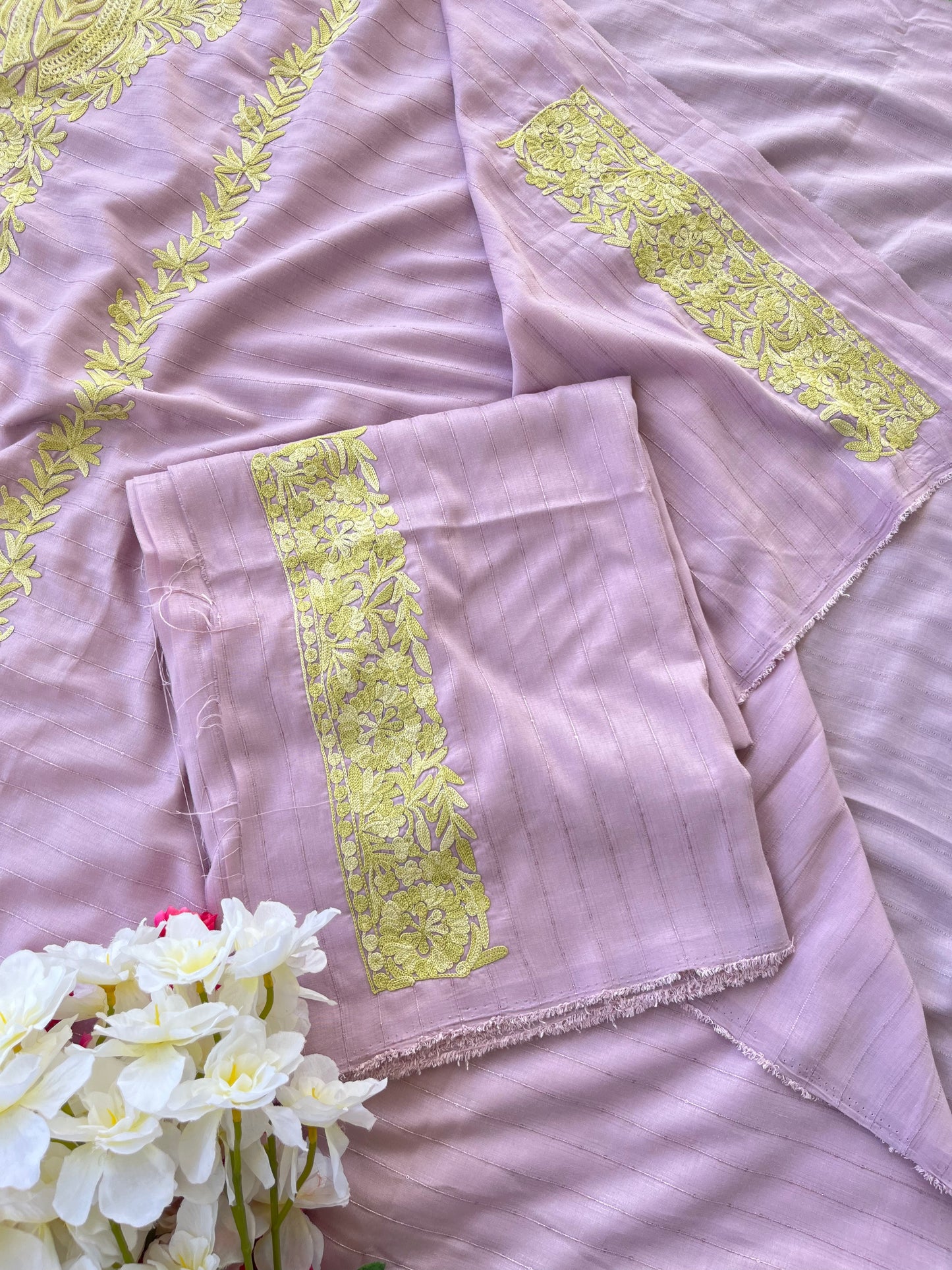 Lavender Muslin Cotton Striped Pattern Unstitched Co-ord Set