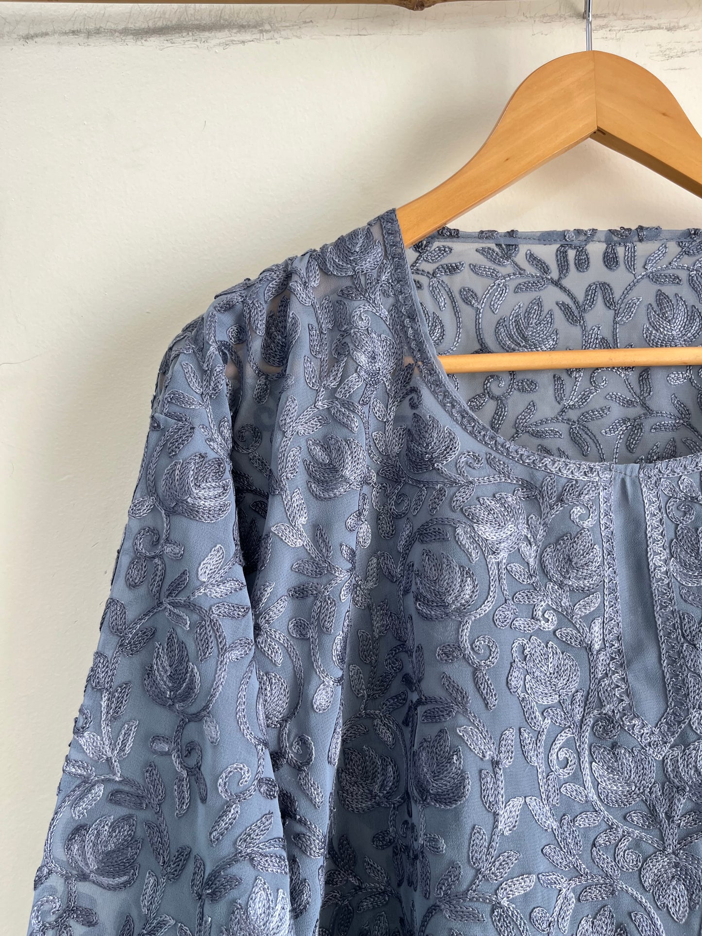 Crape Aari Embroidered Stitched Kurta