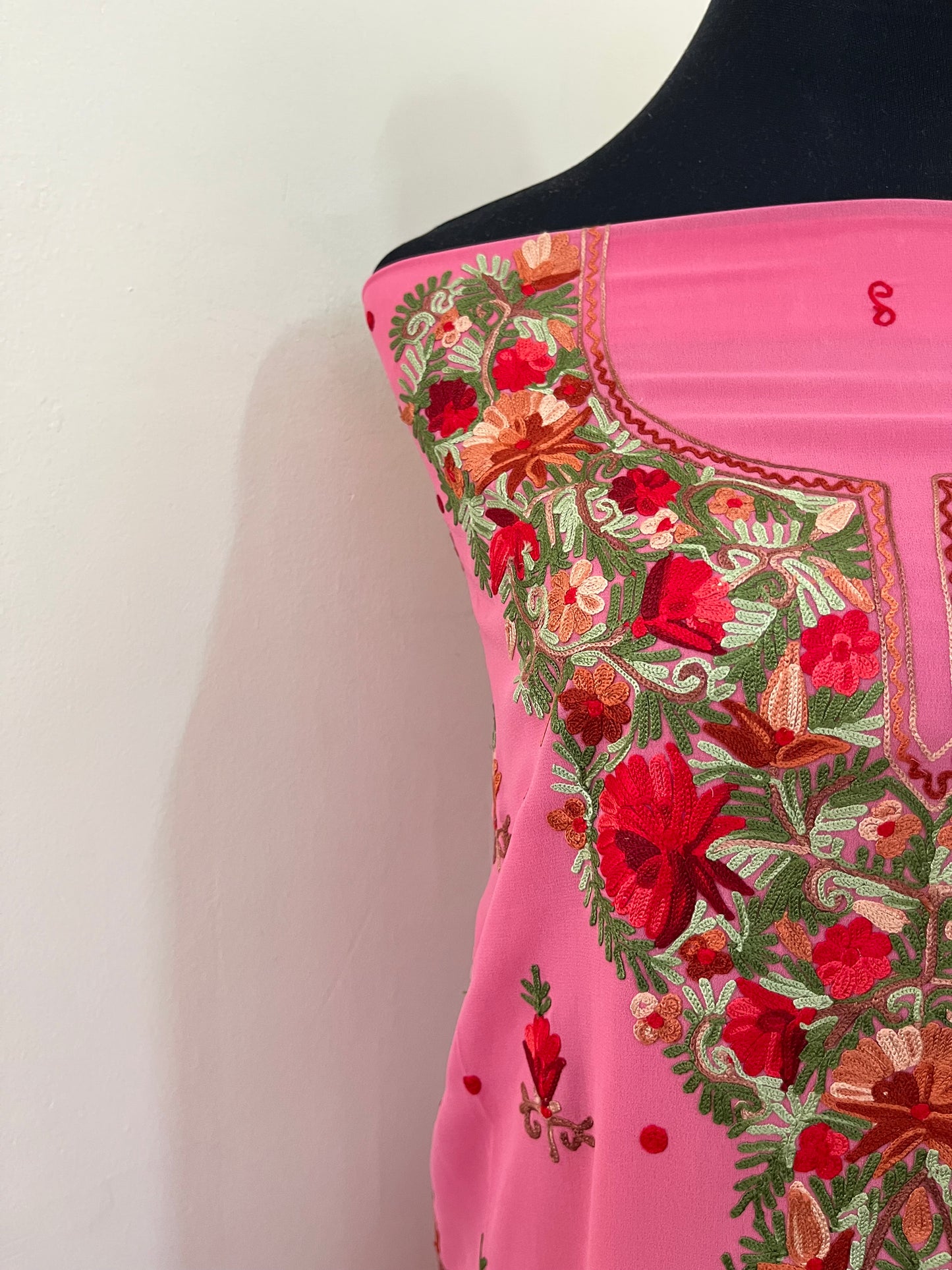 Pink Georgette Kashmiri Kurta Material