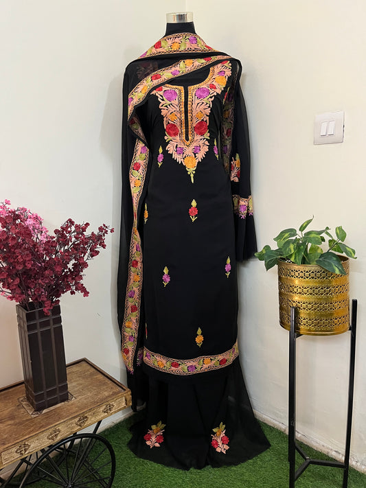 Black Georgette 3 Pc Aari Embroidered Suit Set