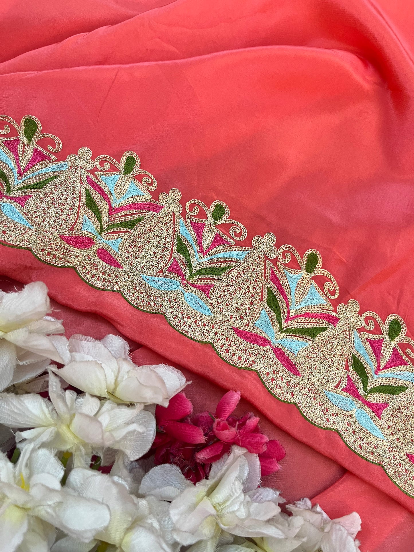Kalaa’ Peach Crape Kashmiri Suit