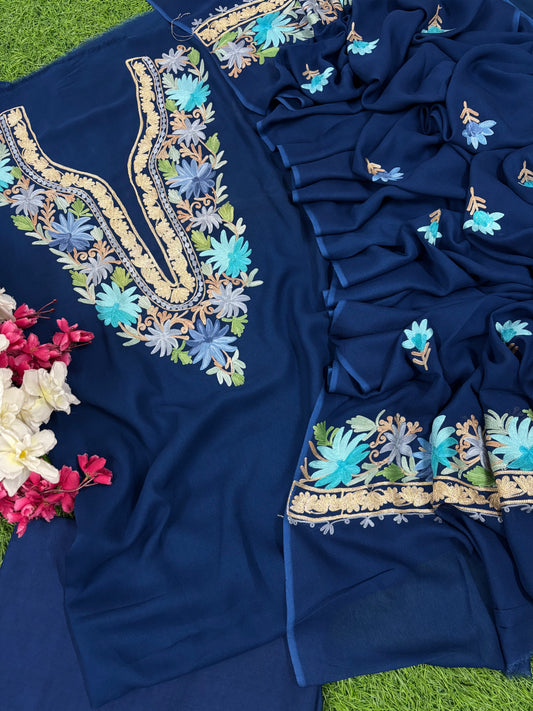 Electric Blue Pure Georgette Kashmiri Suit