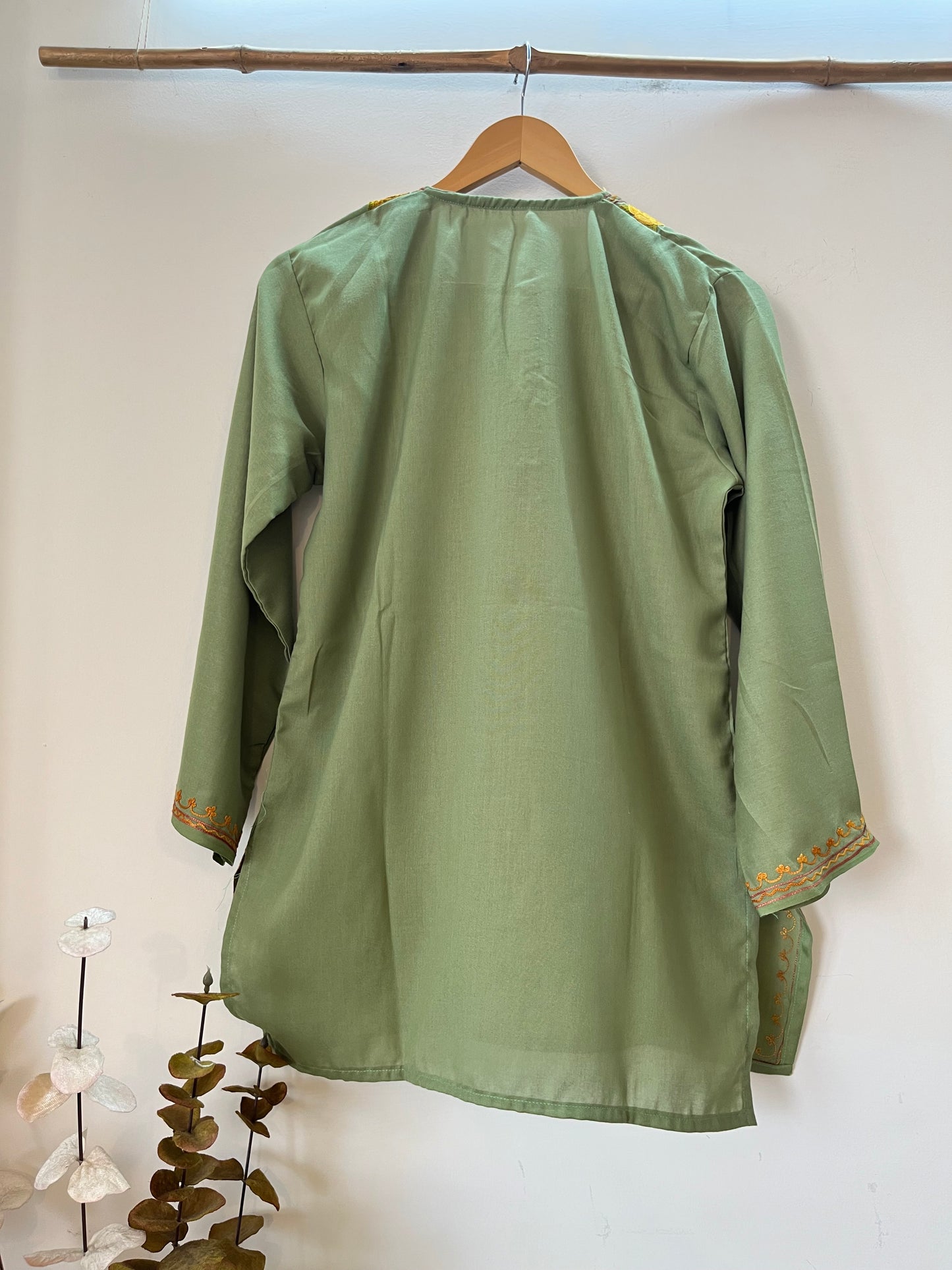 Pastel Green Cotton Aari Work Kurta