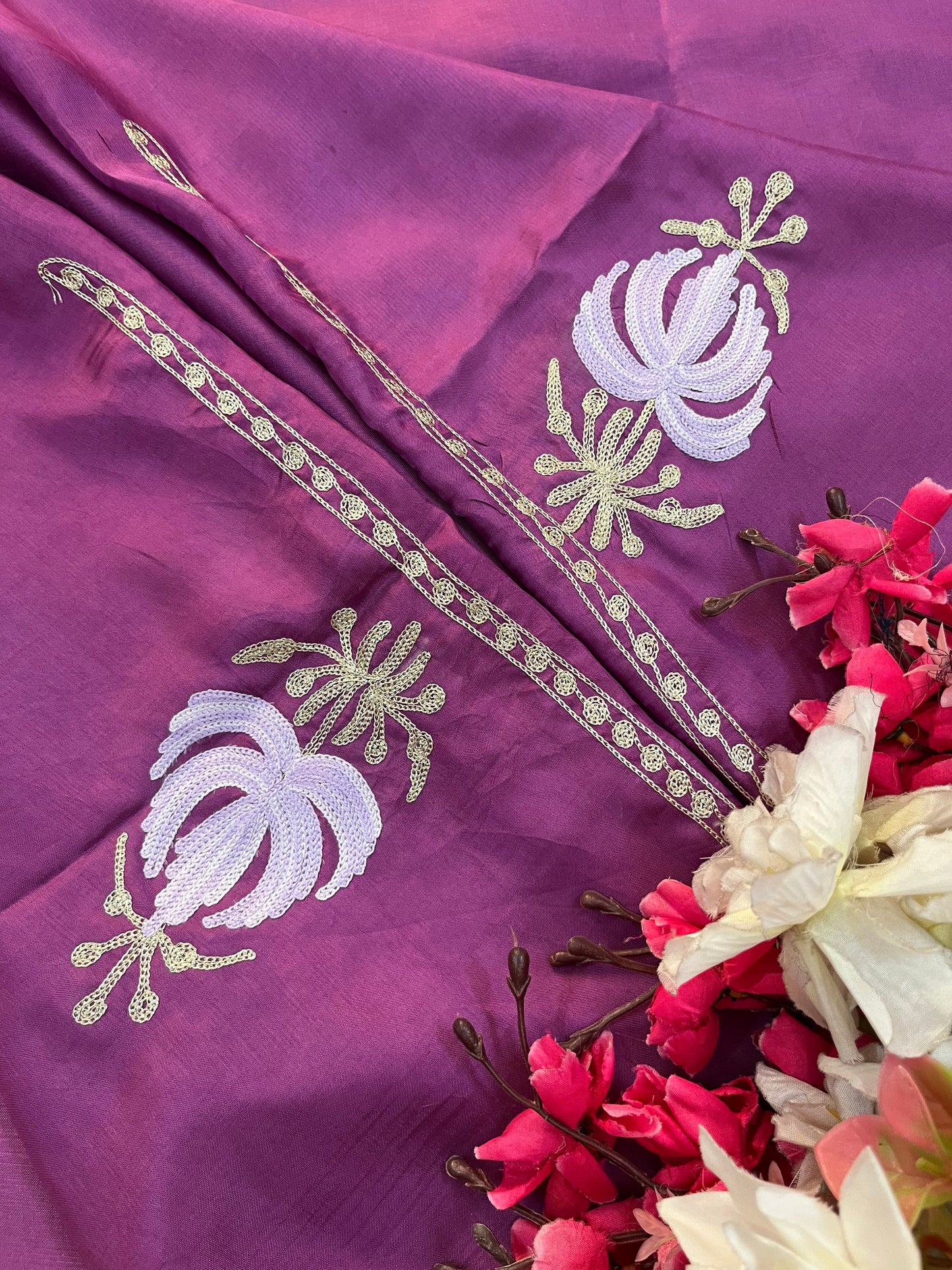Soft Purple Opada Silk Kashmiri Suit
