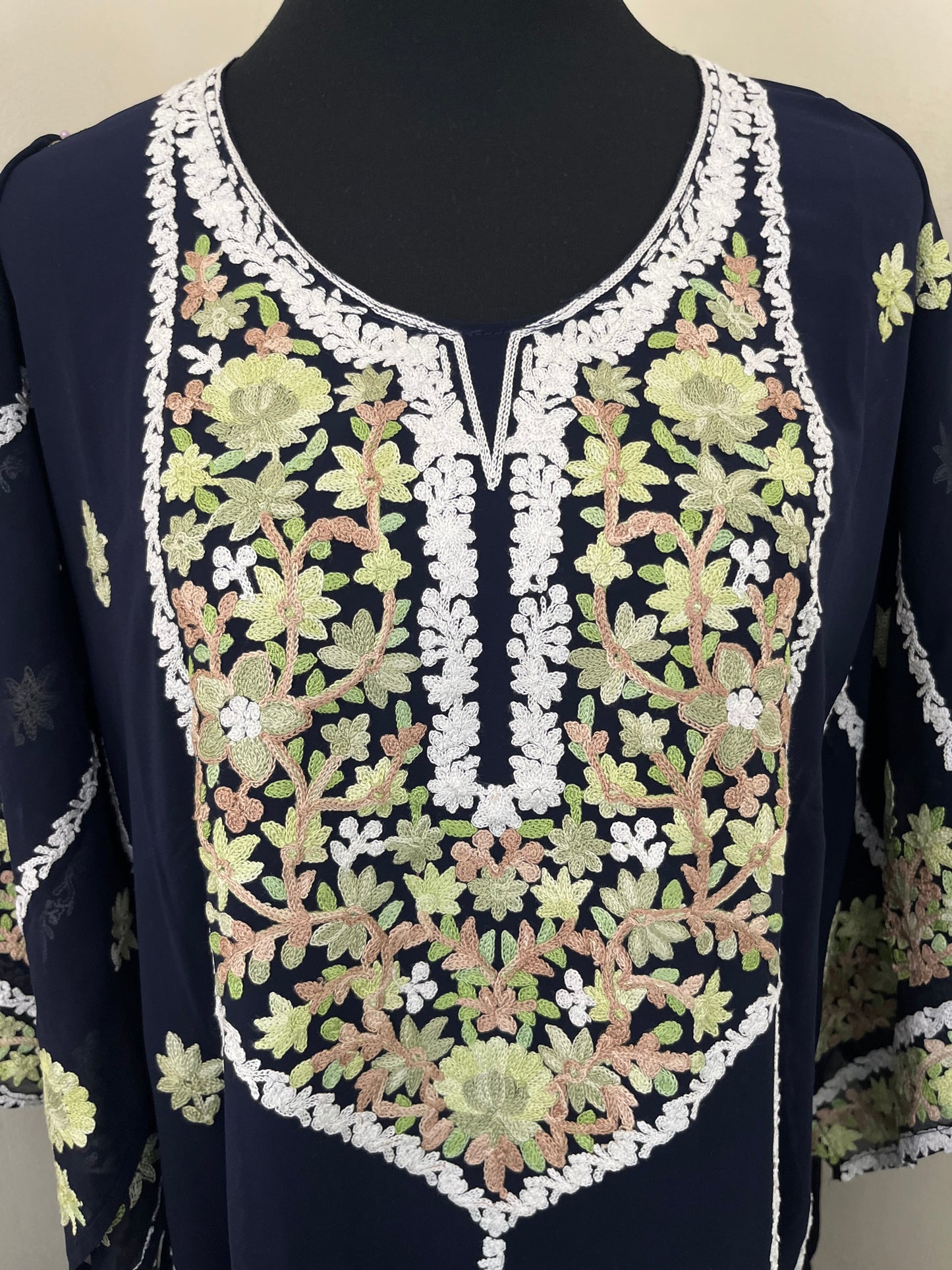 Black Georgette All over Work Aari Embroidered Unstitched Kurta
