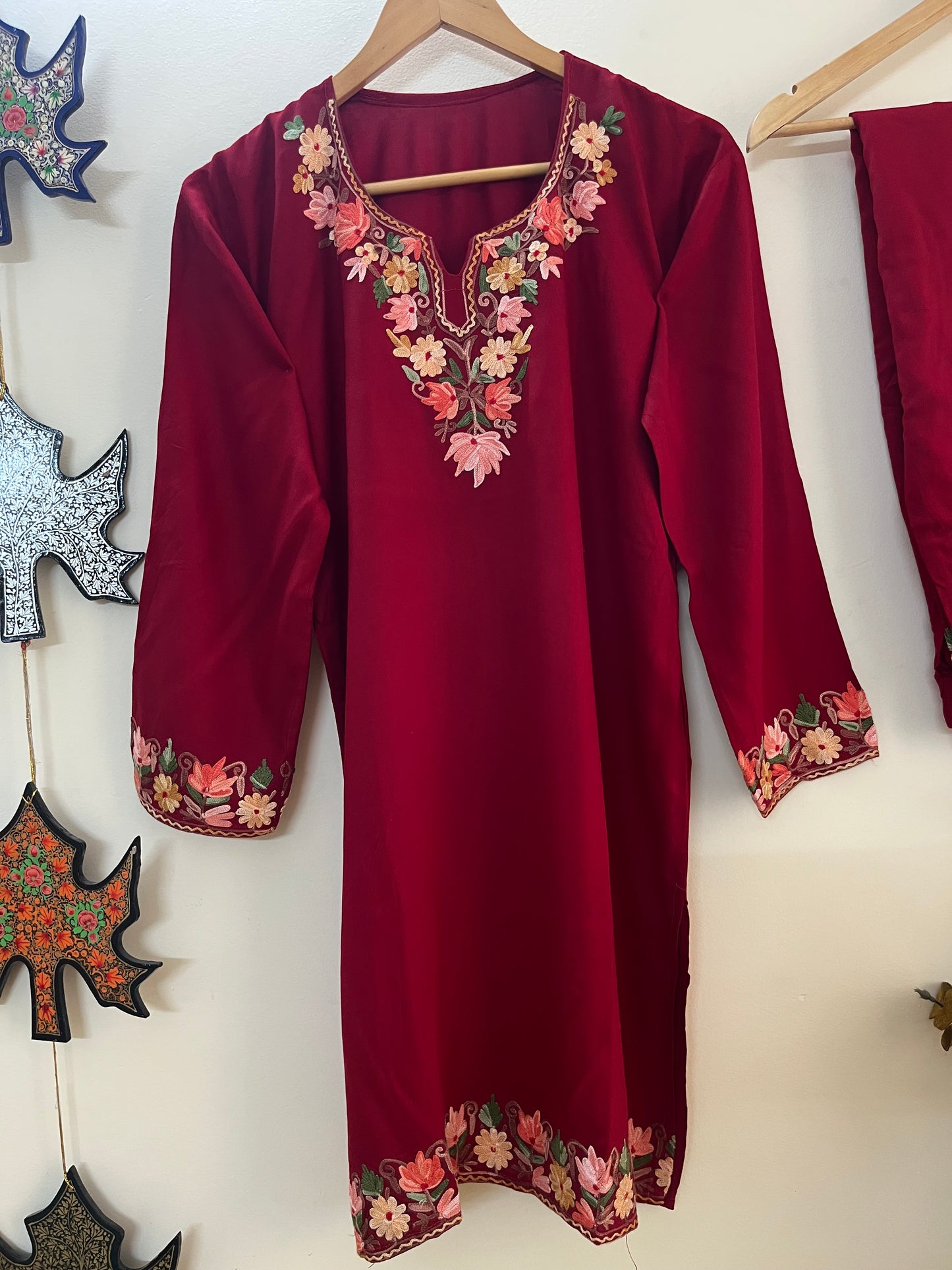 Maroon Cotton Cord Set (Free Size/ XL)