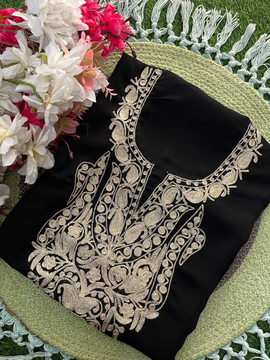 Black Georgette Kashmiri Kurta (Unstitched)