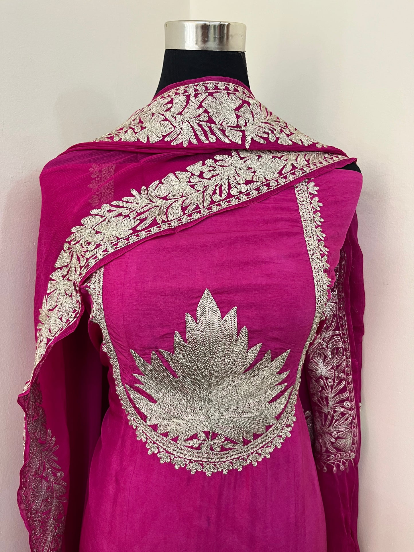 Sanam’ Fuchsia Pink Tilla Embroidered Suit material