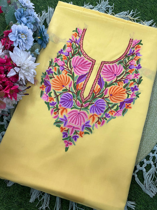 Yellow Cotton Two Piece Suit (Hand Embroidered)