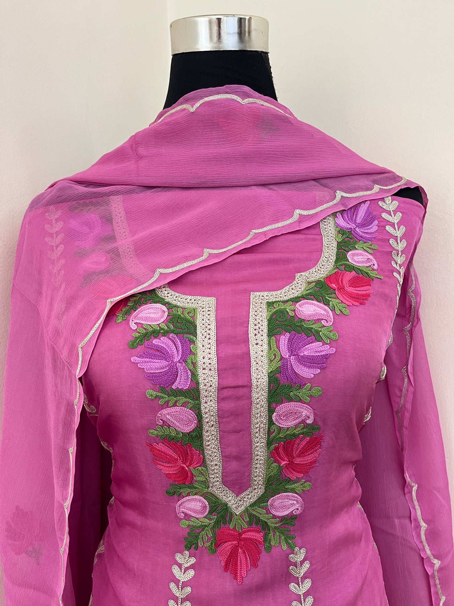 Sanam’ Mauve Silk Aari Embroidered Suit material