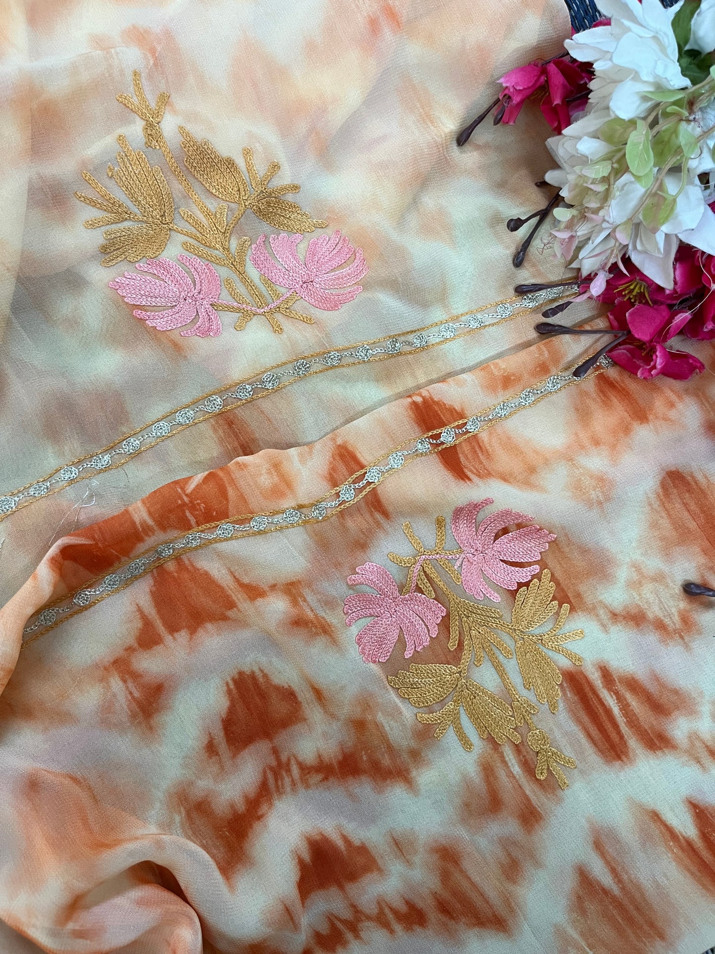 Orange Pure Georgette Kashmiri Suit