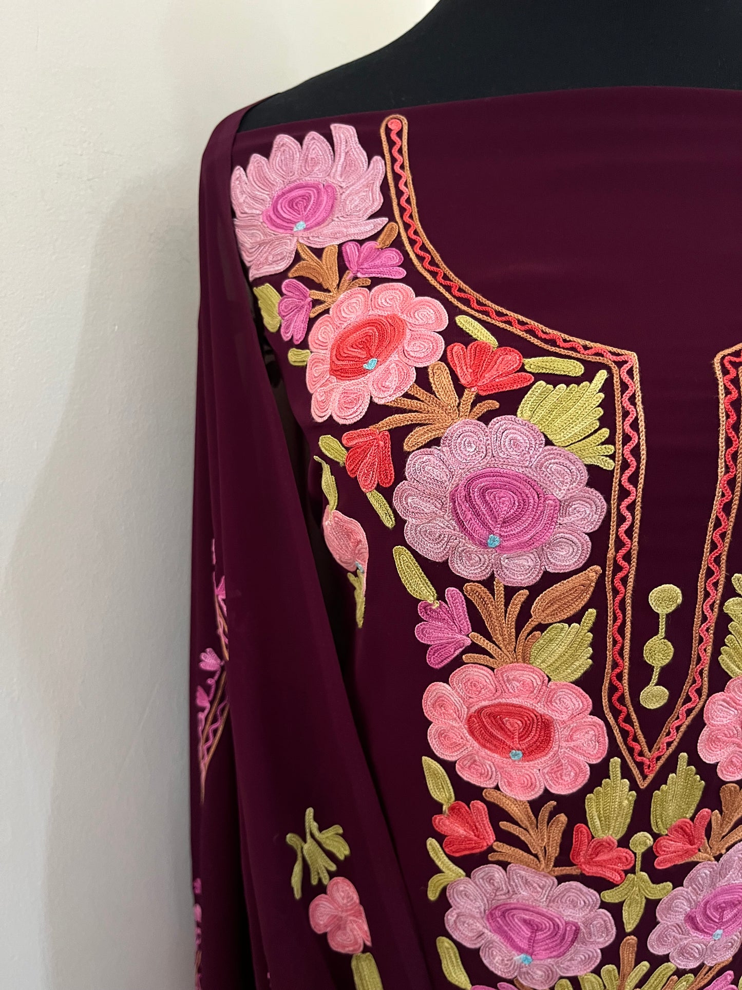 Wine Georgette 3 Pc Aari Embroidered Suit