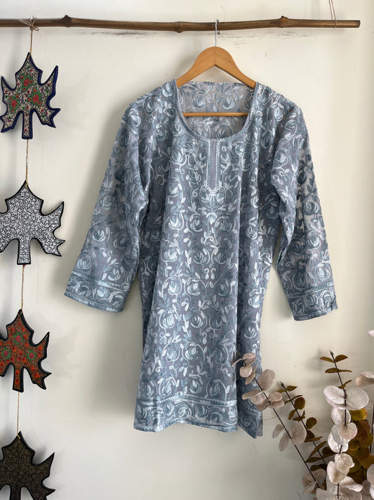 Crape Aari Embroidered Stitched Kurta