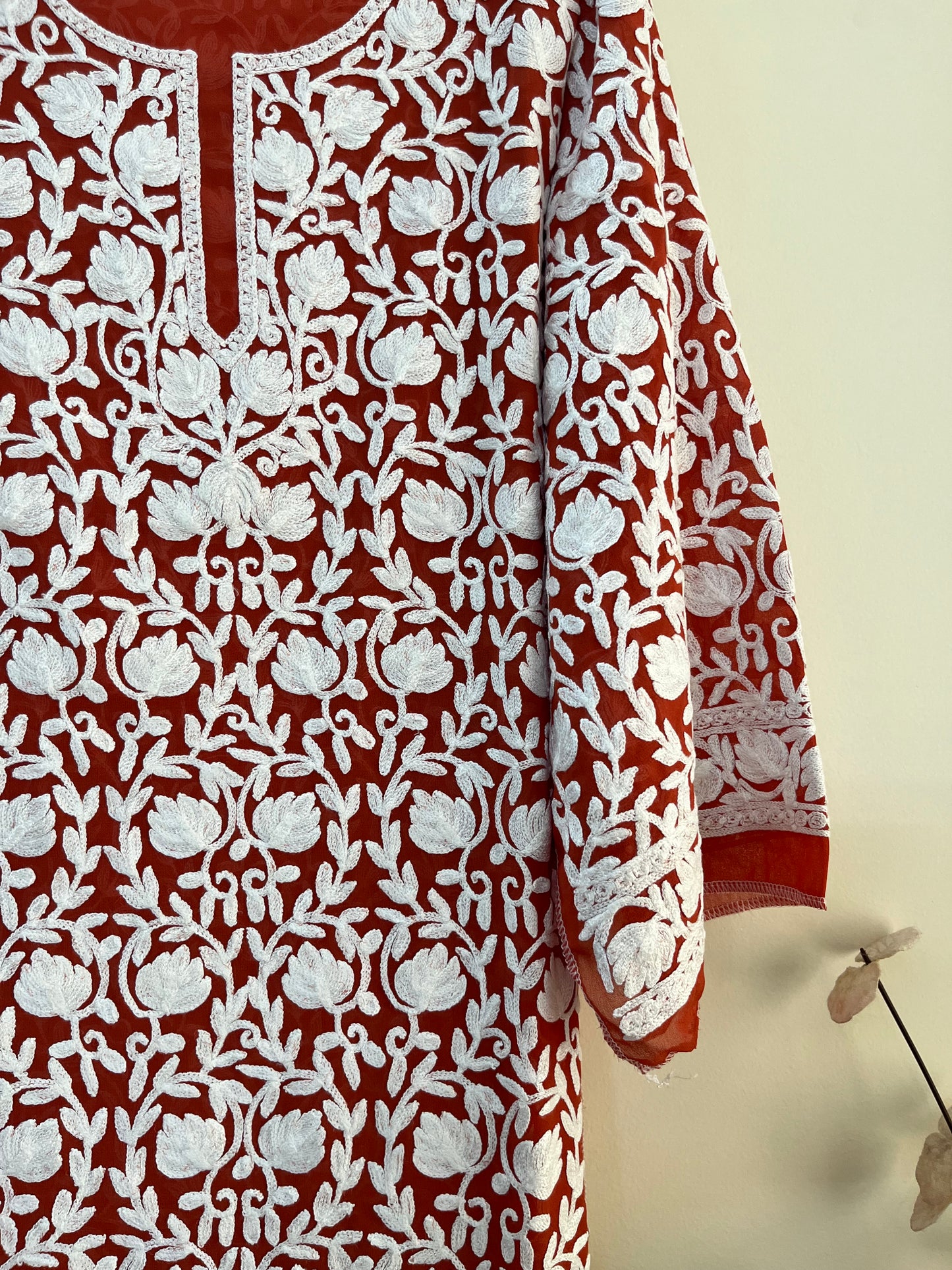 Georgette Front Back Jaal Kashmiri Semi Stitched Kurta