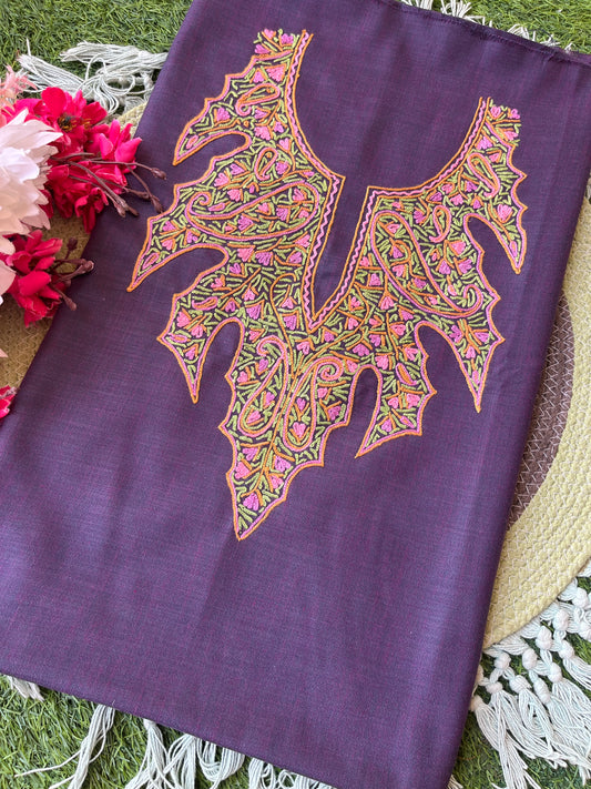 Blackish Purple Cotton Two Piece Suit (Hand Embroidered)