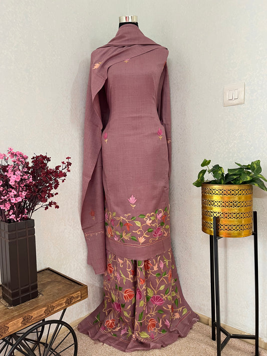 Onion Pink Fine Wool Kashmiri Suit