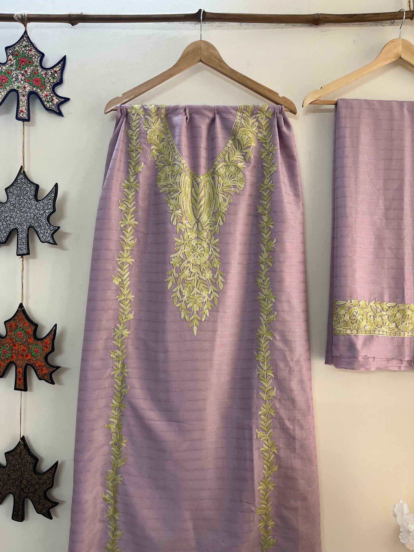 Lavender Muslin Cotton Striped Pattern Unstitched Co-ord Set