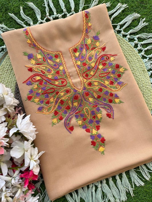 Beige Cotton Two Piece Suit (Hand Embroidered)