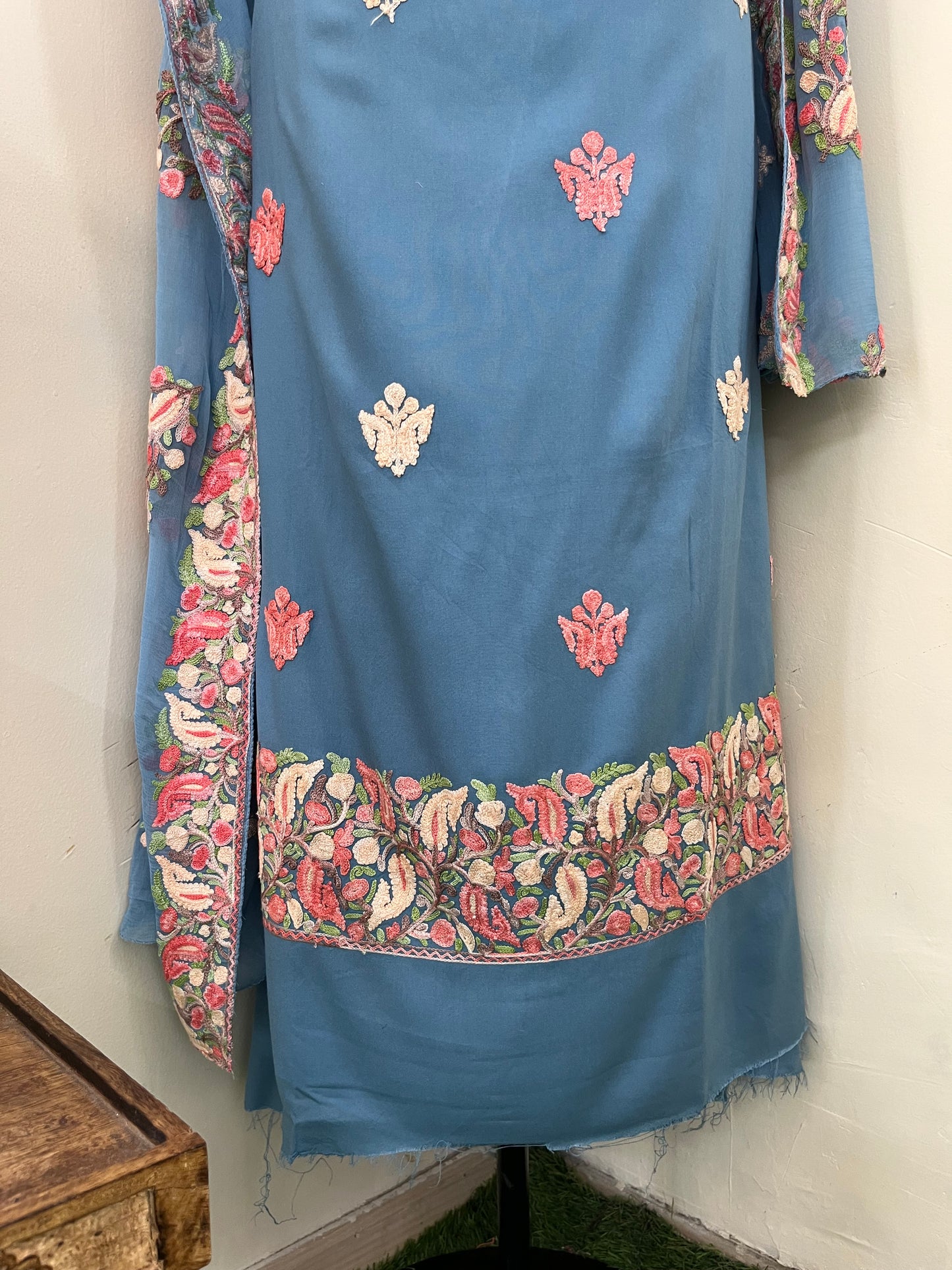 English Grey Rayon Cotton Kashmiri 3pc set