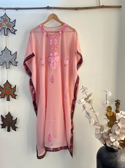 Pink Aari embroidered Kaftan