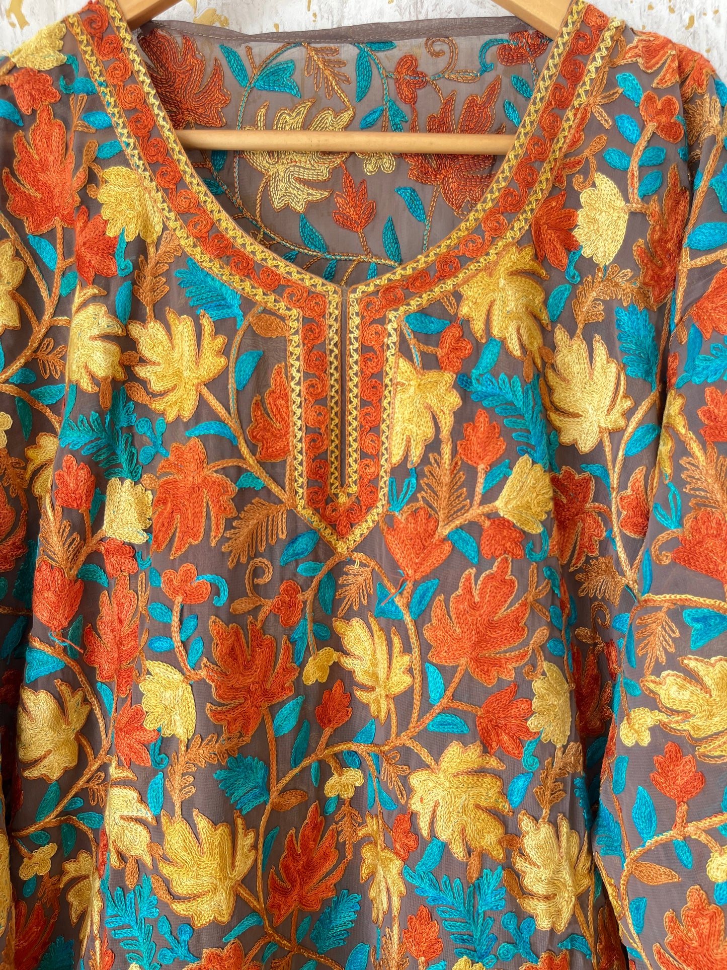 Coffee Georgette Jaal Work (Front & Back) Aari Embroidered Stitch