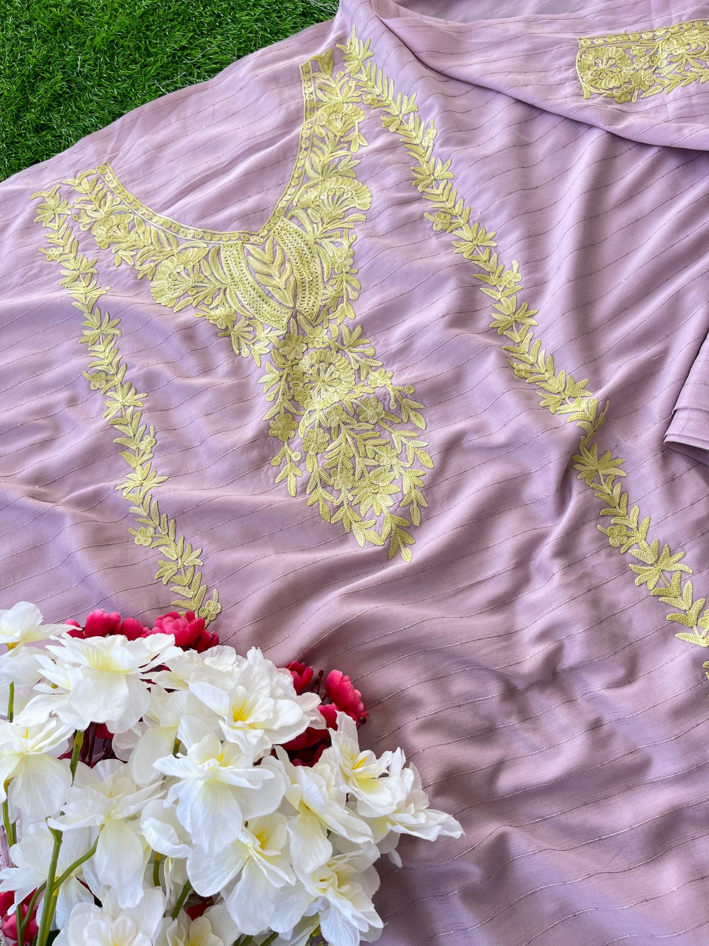 Lavender Muslin Cotton Striped Pattern Unstitched Co-ord Set