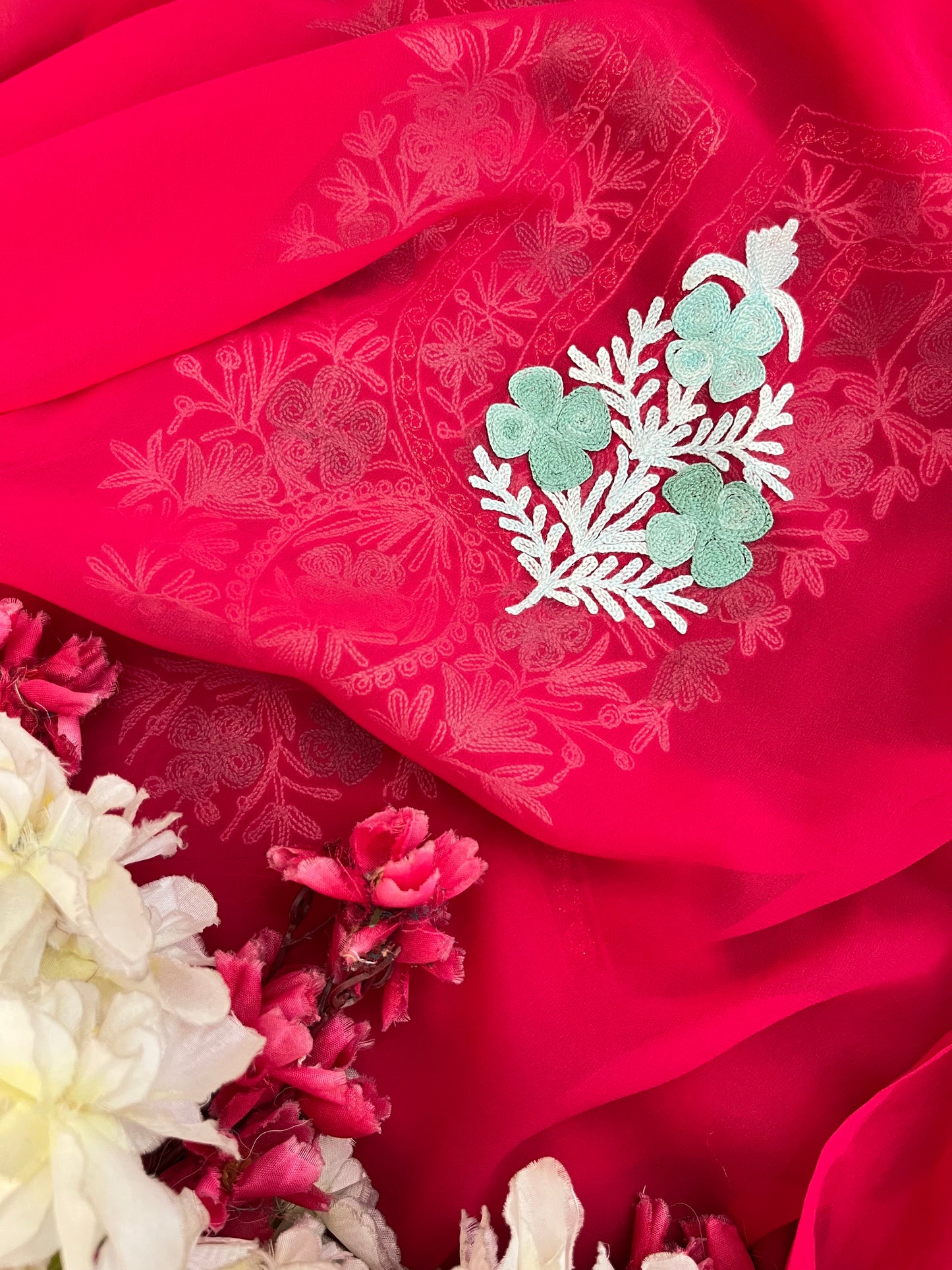 Candy Pink Georgette 3 Pc Aari Embroidered Suit Set