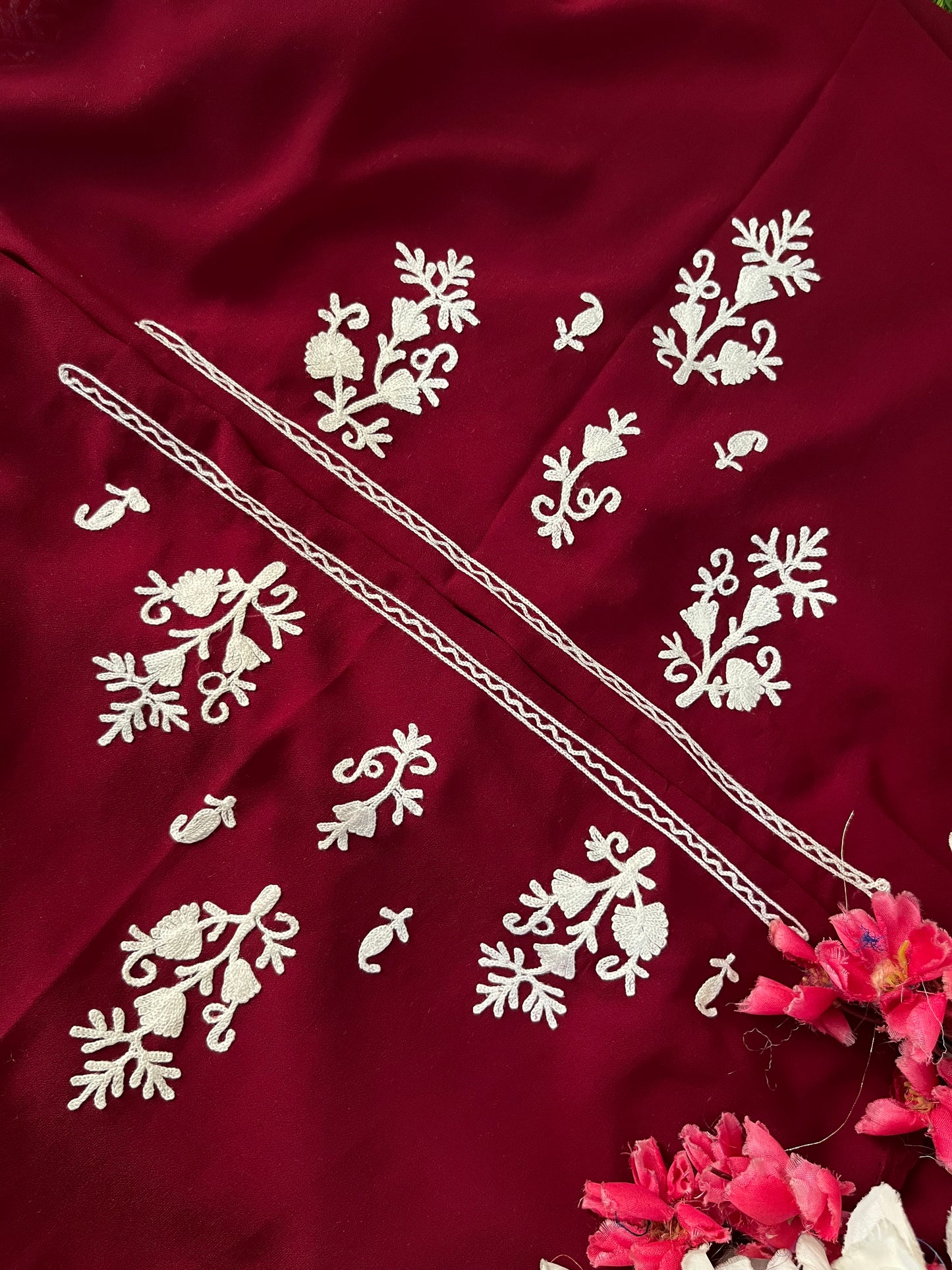 Maroon Georgette Kashmiri Unstitched Kurta Material