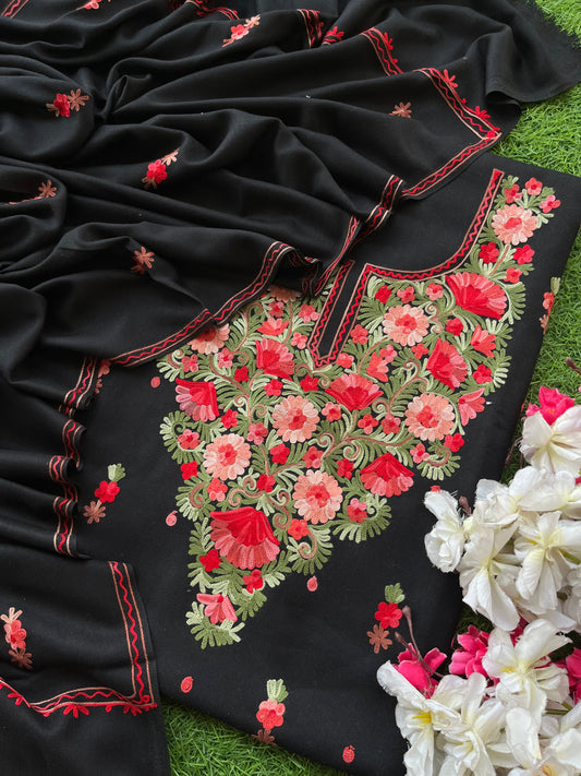 Black Woollen Aari Embroidered 3pc suit
