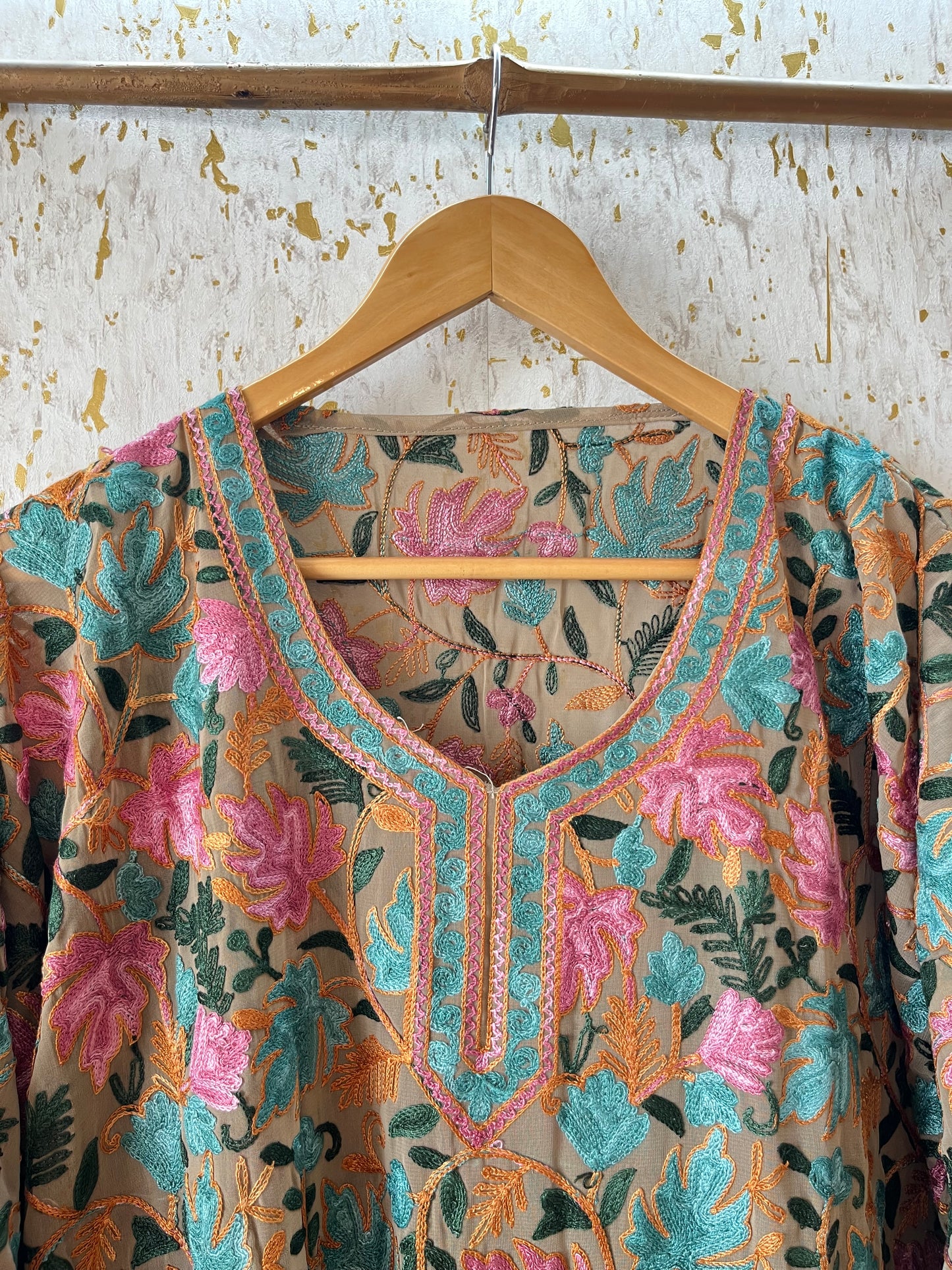 Brown Georgette Jaal Work (Front & Back) Aari Embroidered Stitch