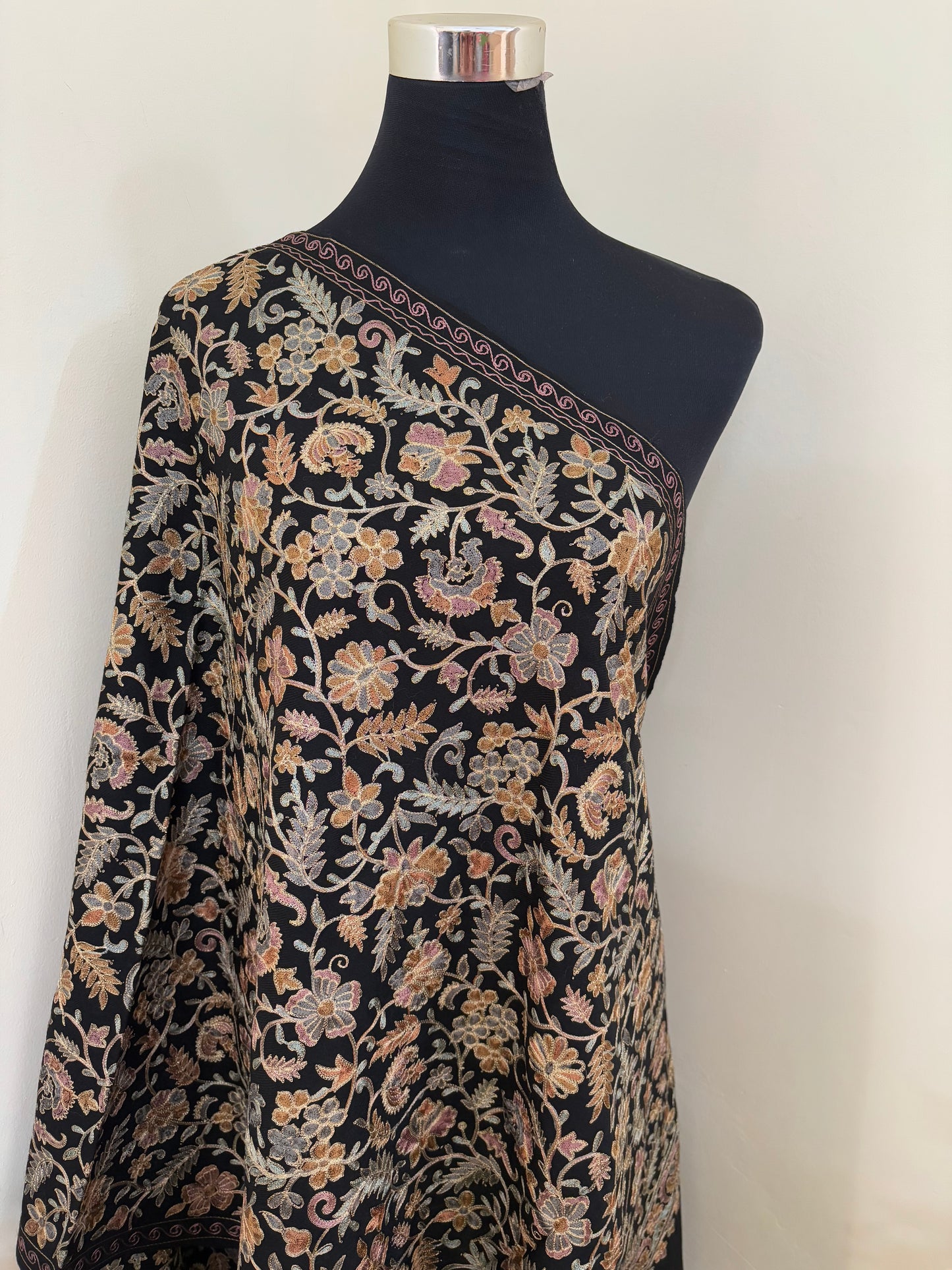 Black Jaal Embroidered Kashmiri stole