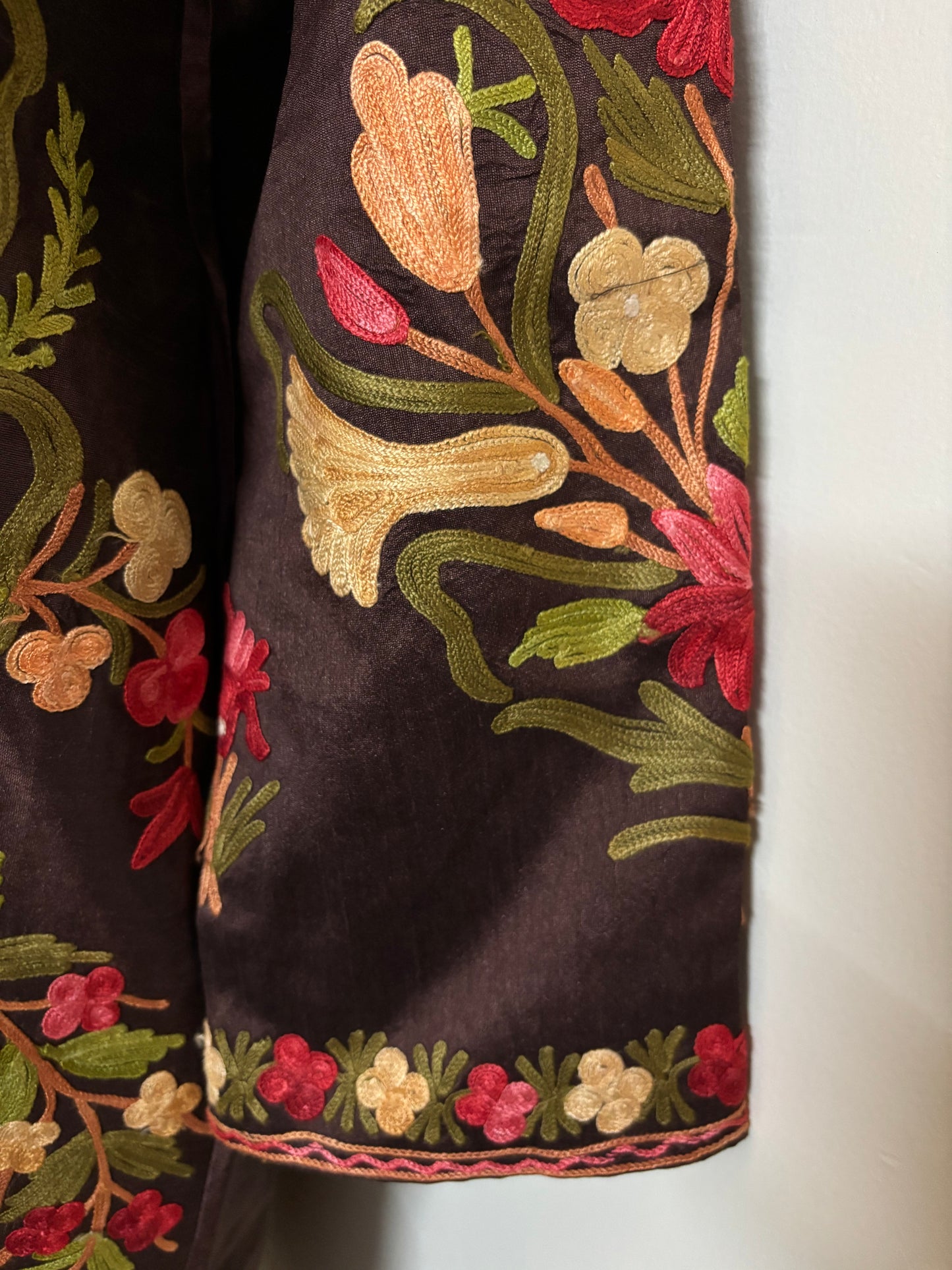 Coffee Brown Aari Embroidered Silk Jacket XXL