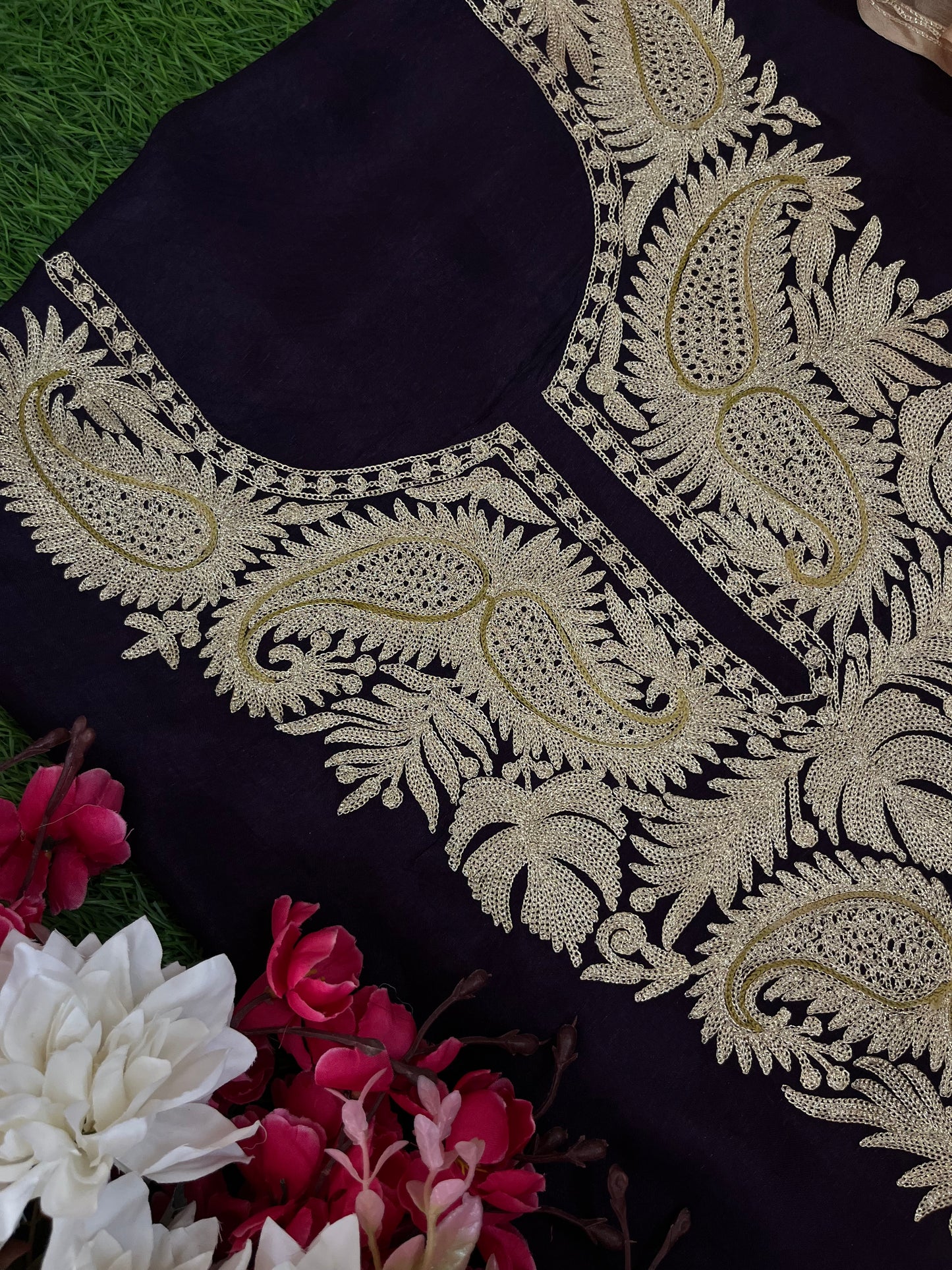 Violet Silk Aari Tilla Fusion Suit