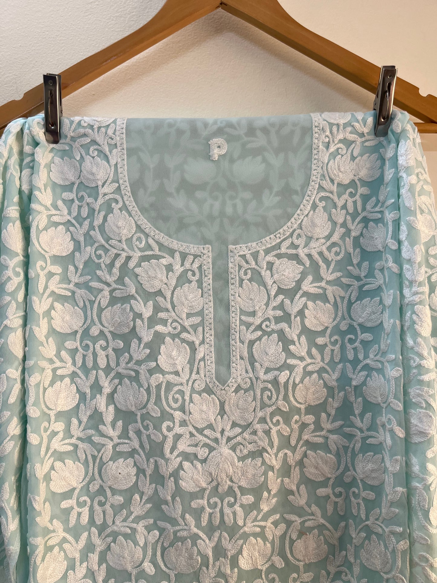Georgette Front Back Jaal Kashmiri Semi Stitched Kurta