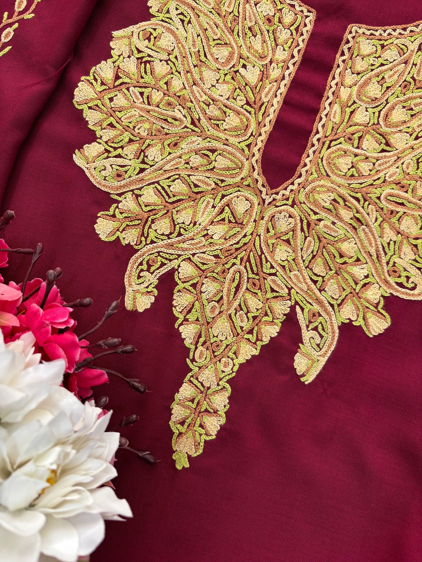 Maroon Cotton Cord Set (Hand Embroidered)