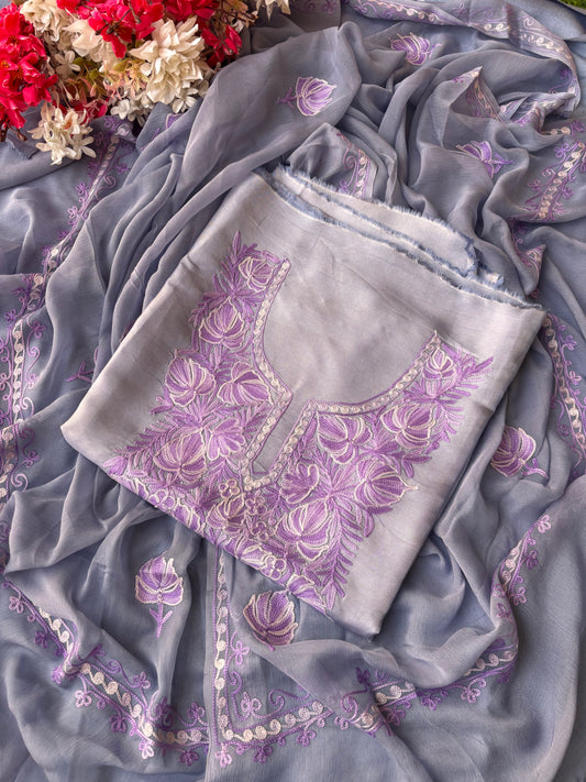 Lilac Opada Silk Kashmiri Suit