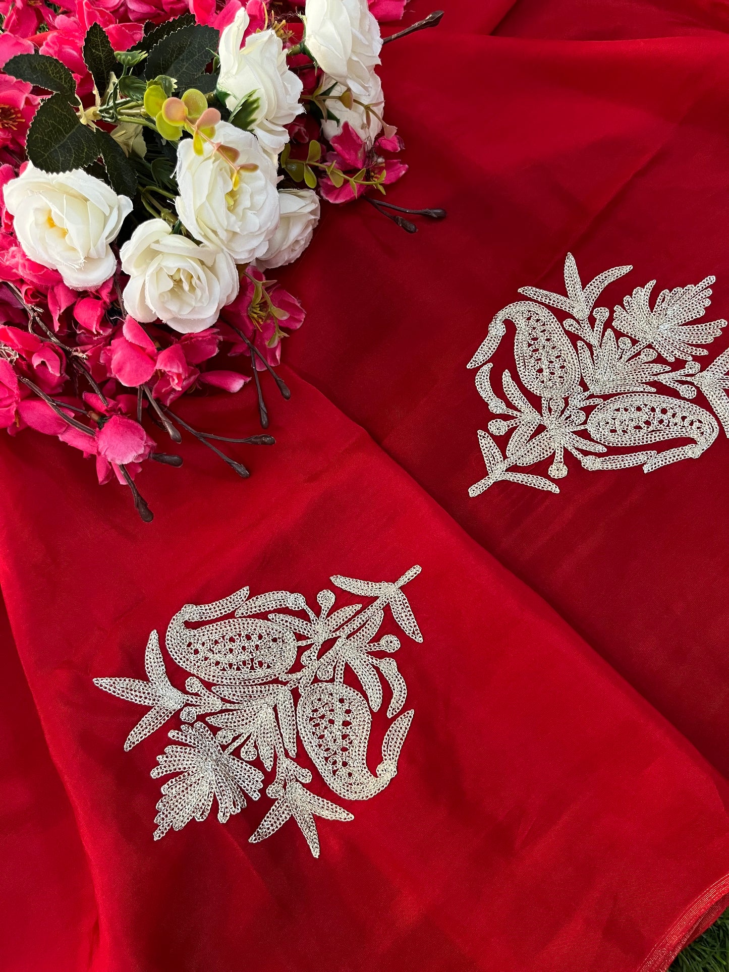 Red Silk Tilla Kashmiri Suit