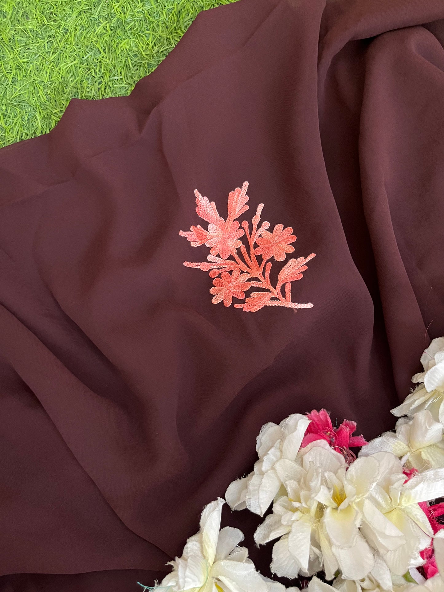 Brown Georgette 3pc Kashmiri Suit