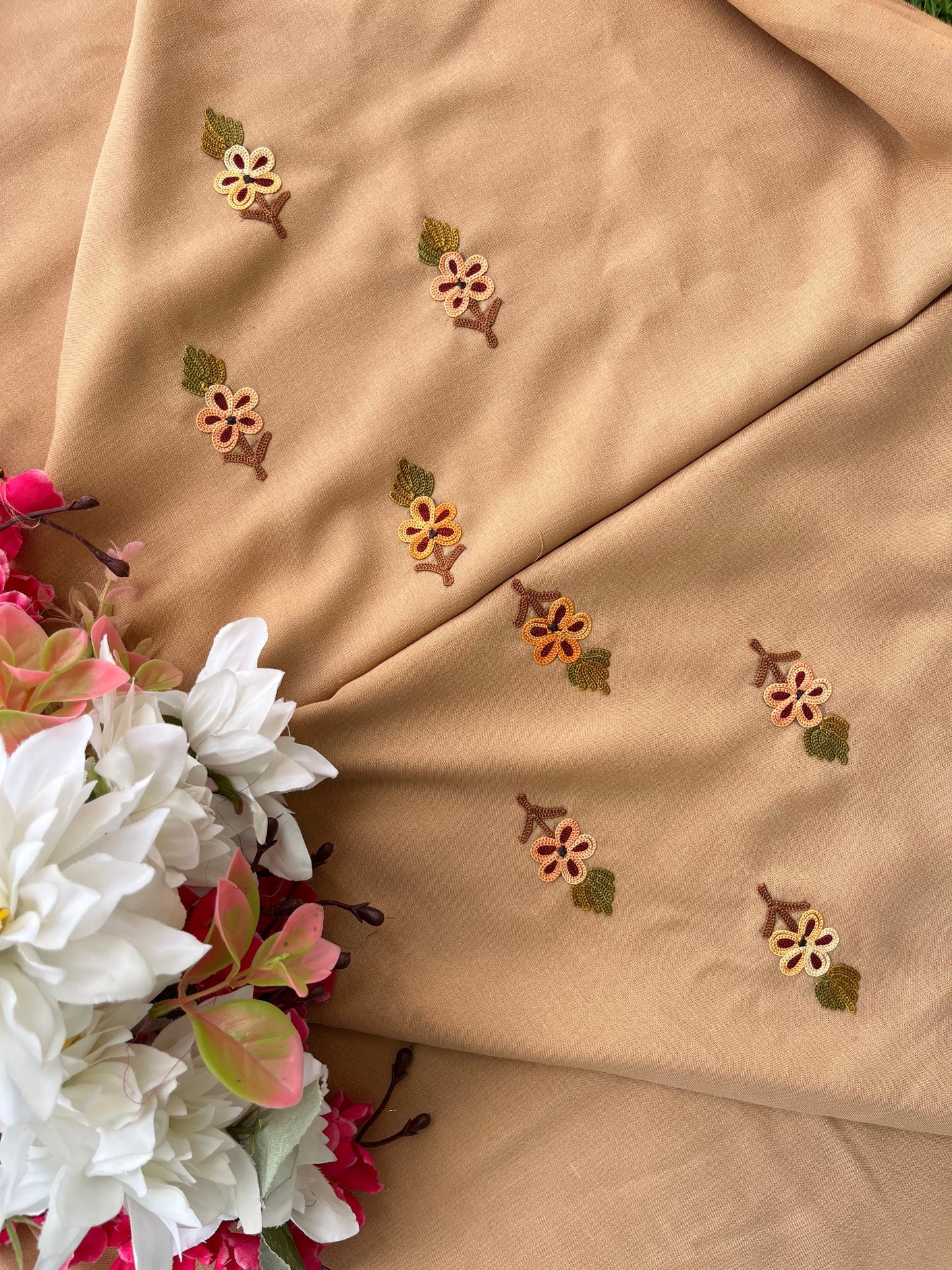 Beige Cotton Unstitched Cord Set