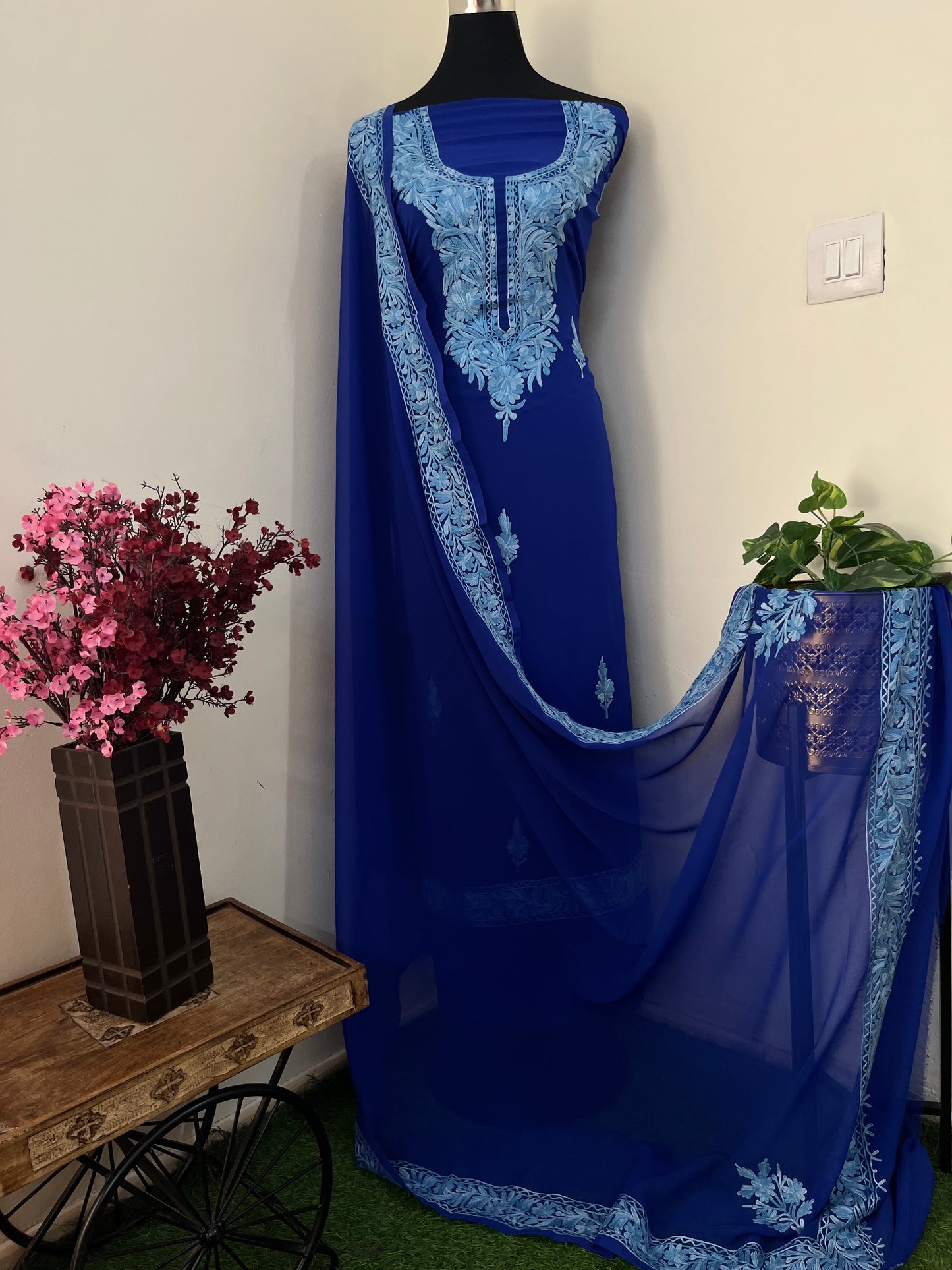 Electric Blue Georgette Kashmiri Suit