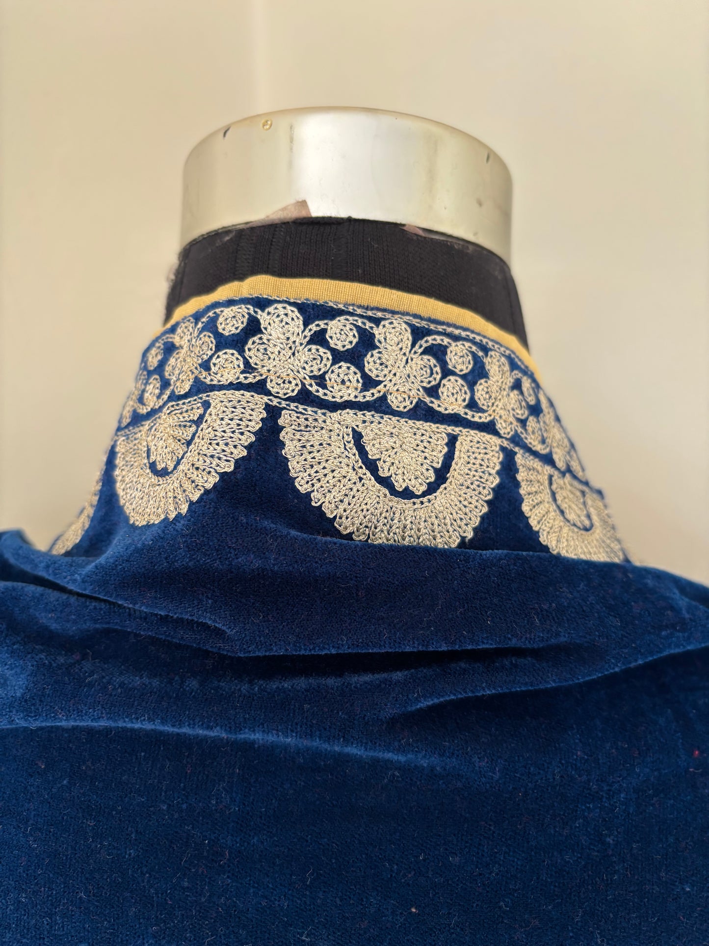 Teal Blue Tilla Embroidered Velvet Cape