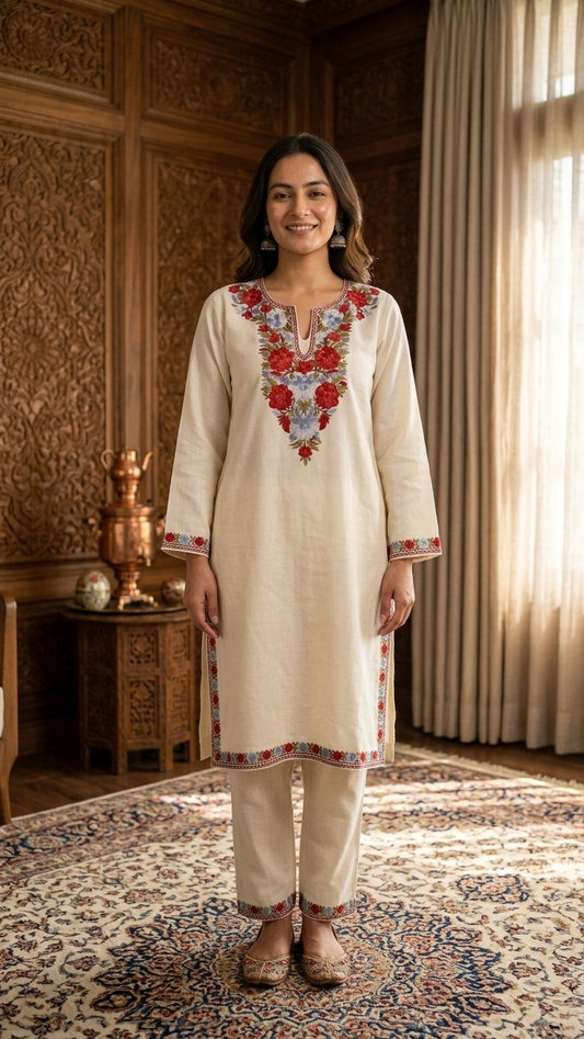 Off White Cotton Stitched Co-ord Set (40)