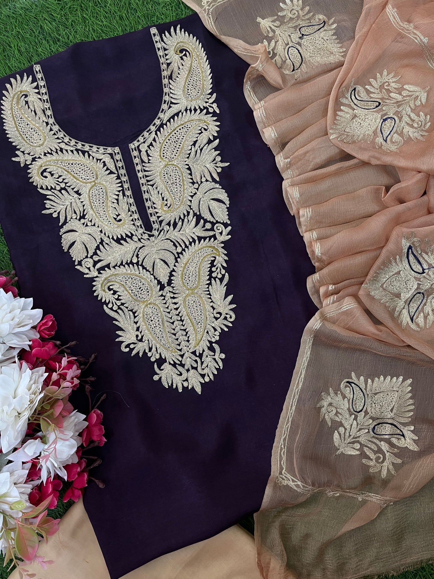 Violet Silk Aari Tilla Fusion Suit