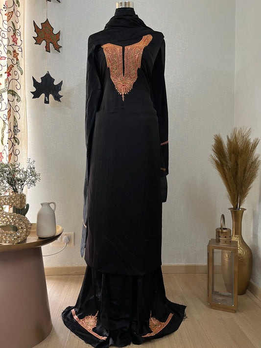 Black Silk Puff Tilla Embroidered Suit