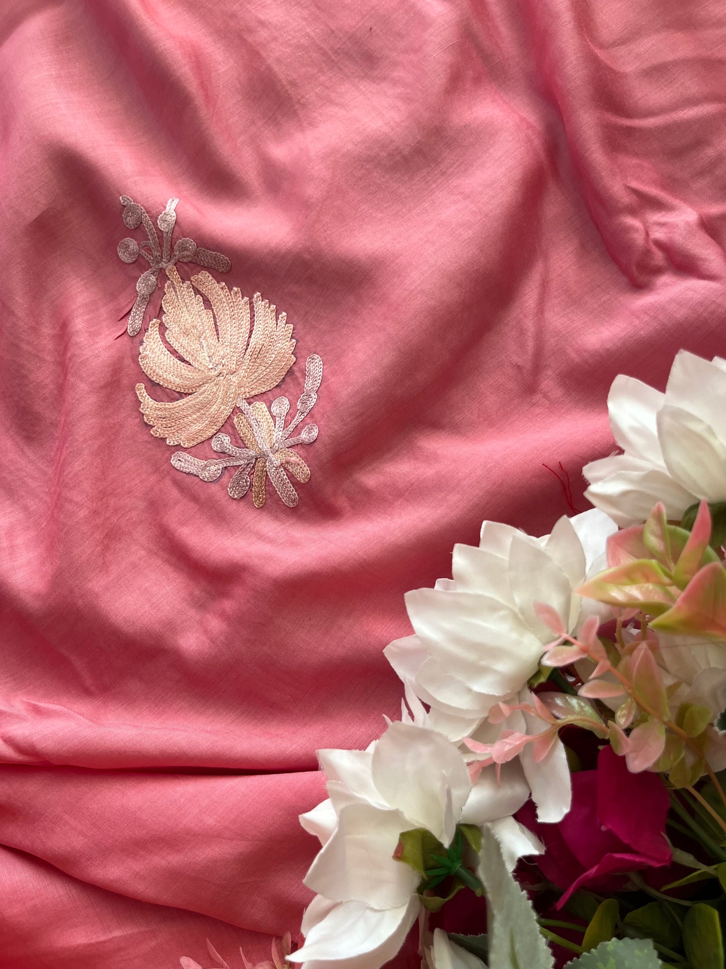 Fuchsia Pink Mul Cotton Shibori Work Kashmiri 3pc Suit