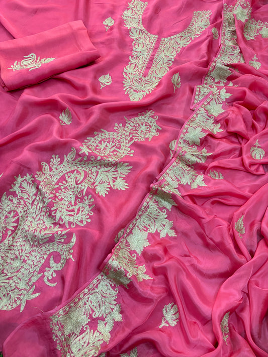 Pink Silk Tilla Embroidered Suit material